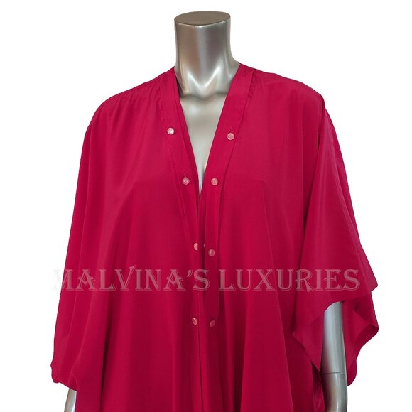 YVES SAINT LAURENT RIVE GAUCHE CAFTAN FUCHSIA SILK GOWN LONG DRESS sz 38 US 6 - Picture 3 of 10
